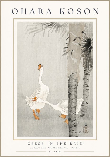 Ohara Koson Geese in the Rain No3 - Plakát