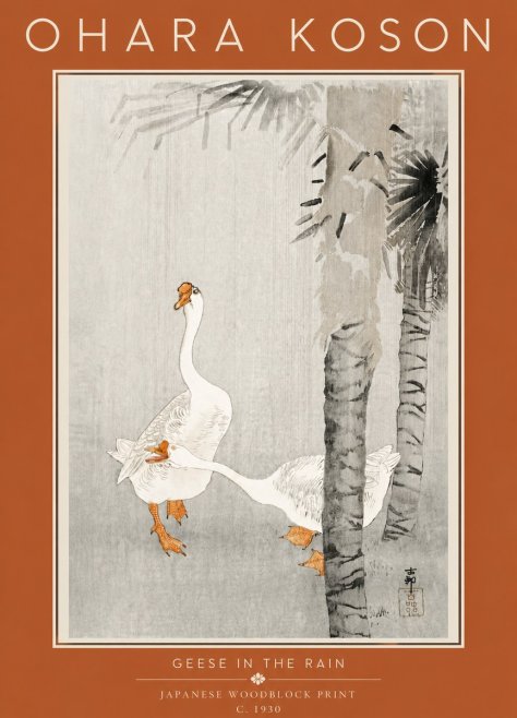 Ohara Koson Geese in the Rain No5 - Plakát