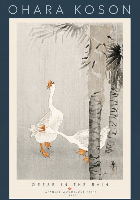 Ohara Koson Geese in the Rain No6 - Plakát