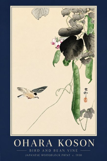 Ohara Koson Bird and Bean Vine No3 - Plakát