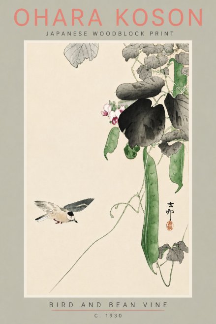 Ohara Koson Bird and Bean Vine No5 - Plakát