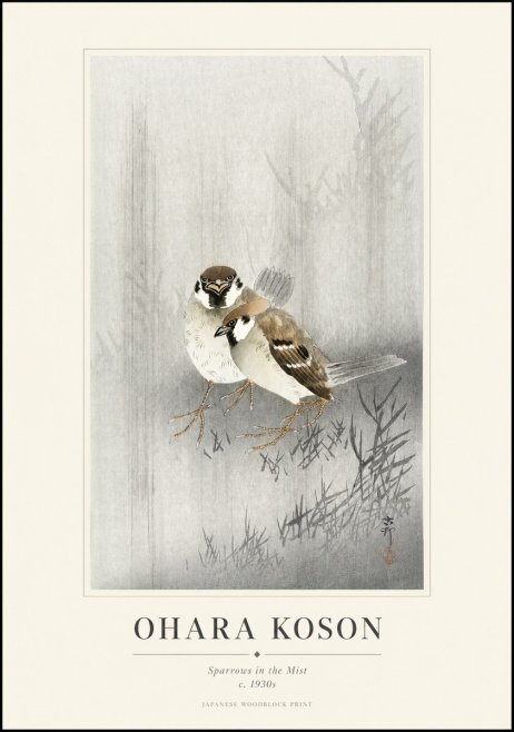 Ohara Koson Sparrows in the Mist No1 - Plakát