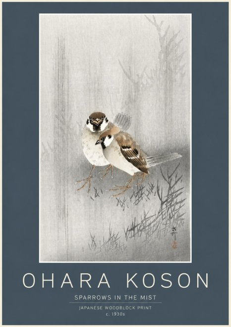 Ohara Koson Sparrows in the Mist No2 - Plakát