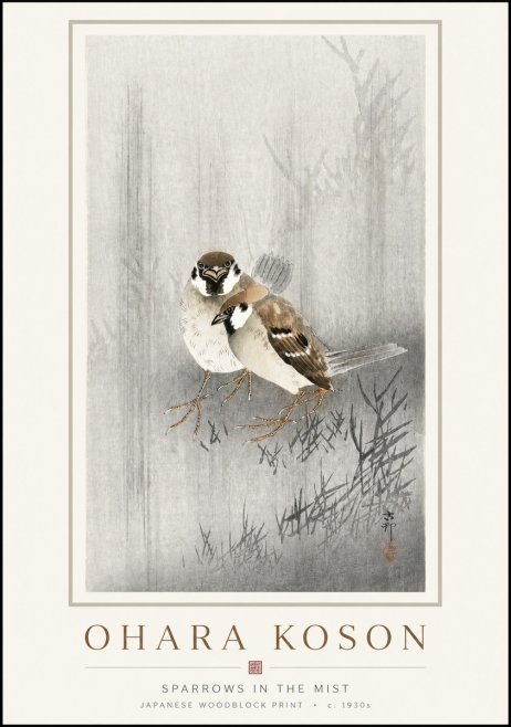 Ohara Koson Sparrows in the Mist No3 - Plakát