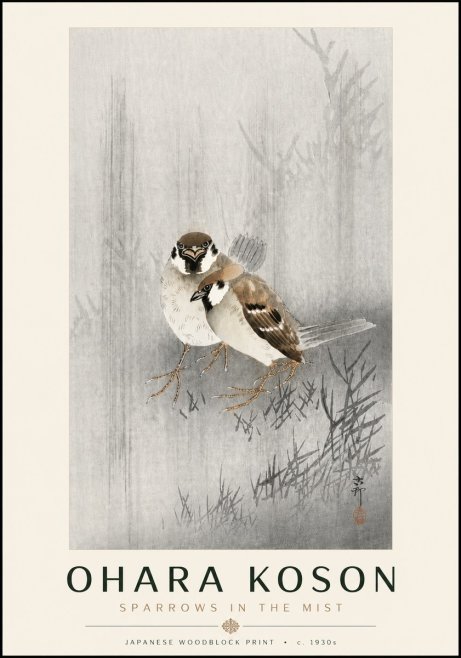 Ohara Koson Sparrows in the Mist No6 - Plakát