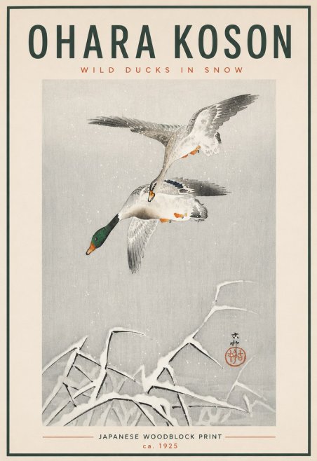 Ohara Koson Wild Ducks in Snow No4 - Plakát