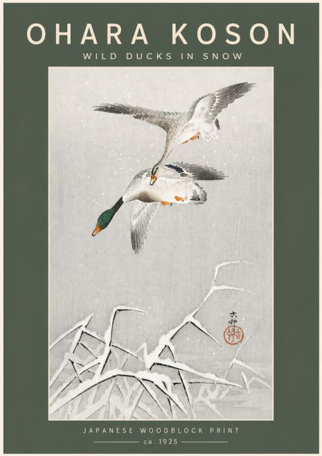 Ohara Koson Wild Ducks in Snow No5 - Plakát