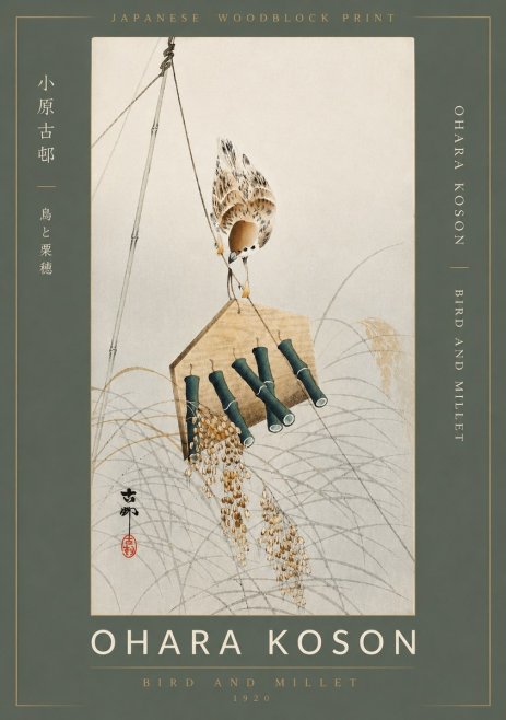 Ohara Koson Bird and Millet No2 - Plakát