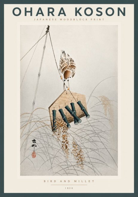 Ohara Koson Bird and Millet No4 - Plakát