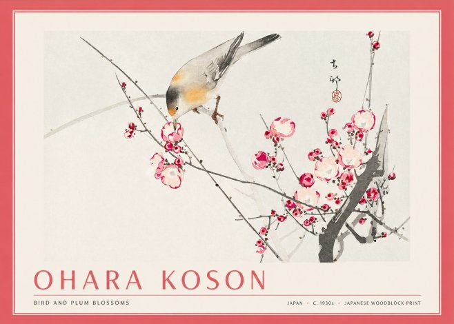 Ohara Koson Bird and Plum Blossoms No3 - Plakát