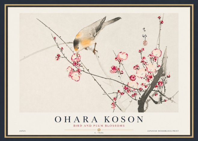 Ohara Koson Bird and Plum Blossoms No4 - Plakát