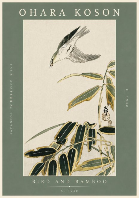 Ohara Koson Bird and Bamboo No5 - Plakát