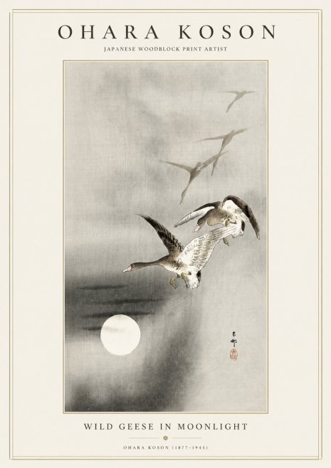 Ohara Koson Wild Geese in Moonlight II No1 - Plakát