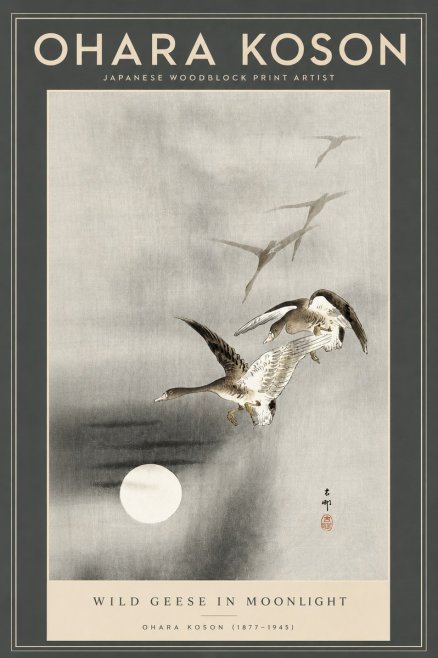 Ohara Koson Wild Geese in Moonlight II No2 - Plakát