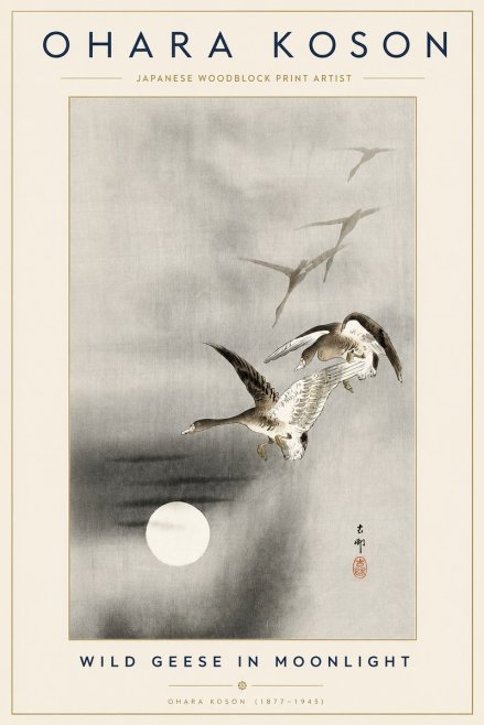 Ohara Koson Wild Geese in Moonlight II No3 - Plakát