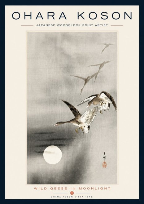 Ohara Koson Wild Geese in Moonlight II No5 - Plakát