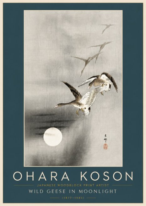 Ohara Koson Wild Geese in Moonlight II No6 - Plakát
