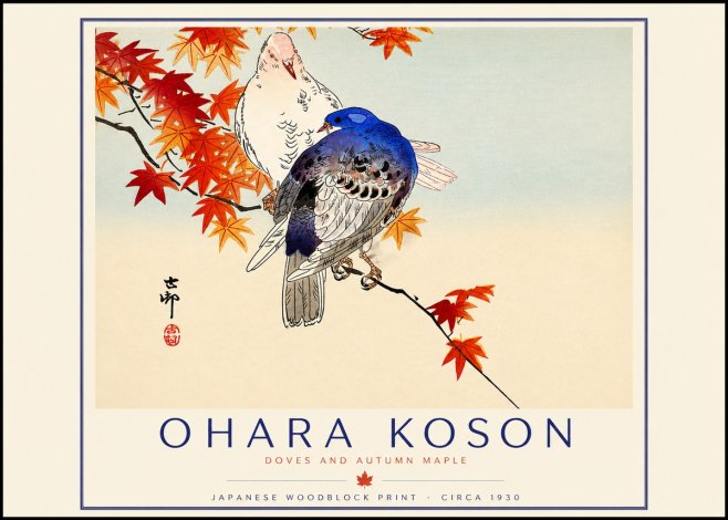 Ohara Koson Doves and Autumn Maple No2 - Plakát