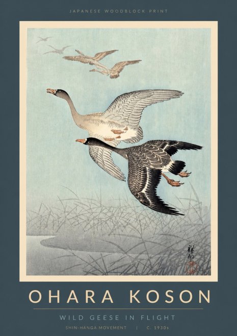 Ohara Koson Wild Geese in Flight II No2 - Plakát