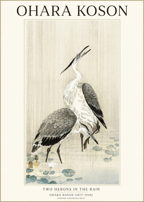Ohara Koson Two Herons in the Rain No1 - Plakát