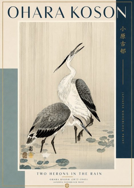 Ohara Koson Two Herons in the Rain No2 - Plakát
