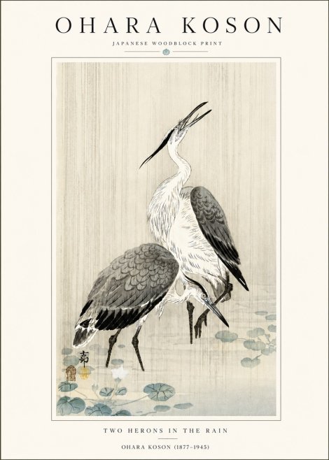 Ohara Koson Two Herons in the Rain No4 - Plakát