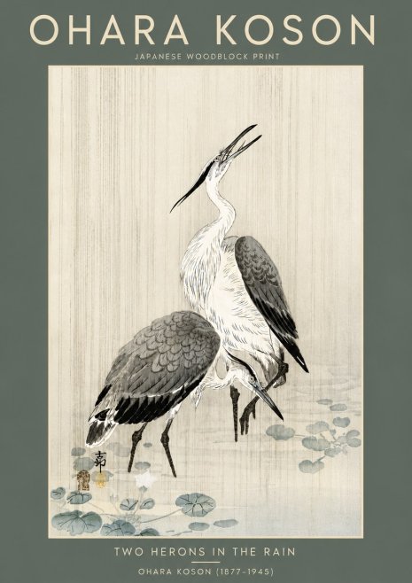 Ohara Koson Two Herons in the Rain No5 - Plakát