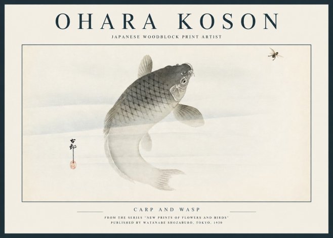 Ohara Koson Carp and Wasp No3 - Plakát
