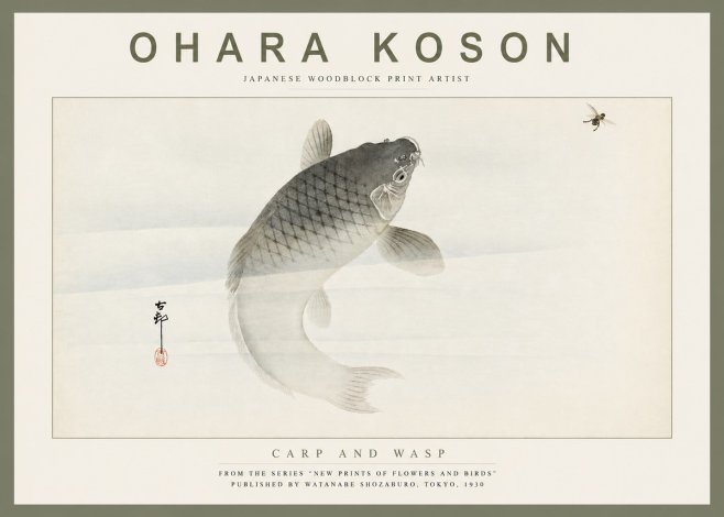 Ohara Koson Carp and Wasp No4 - Plakát