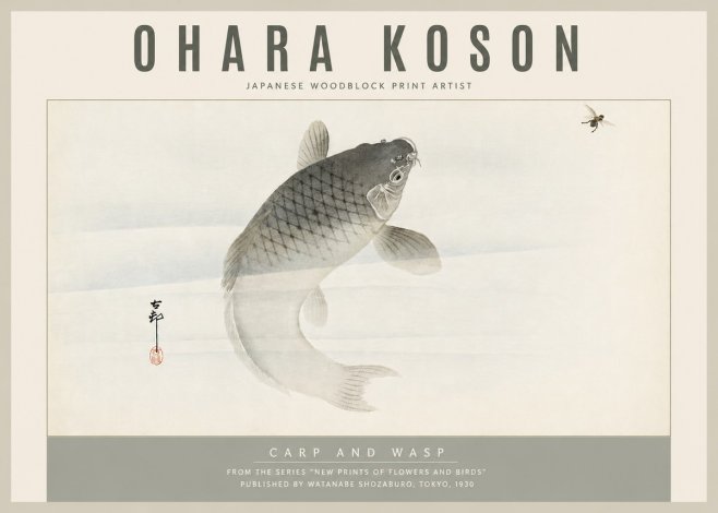 Ohara Koson Carp and Wasp No5 - Plakát