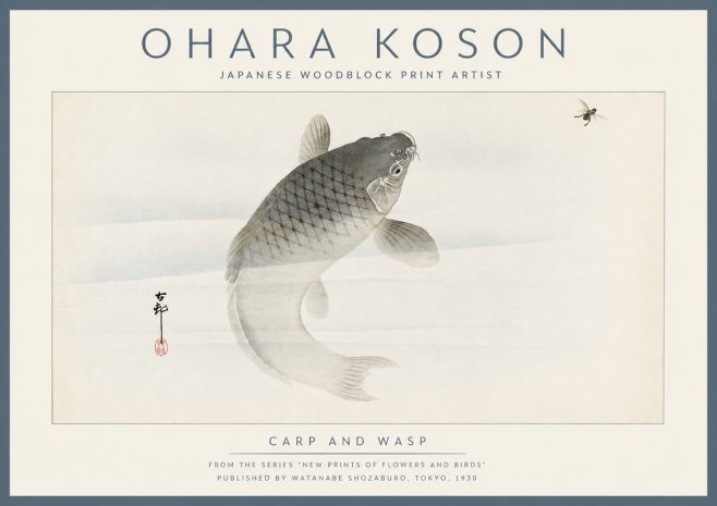 Ohara Koson Carp and Wasp No6 - Plakát