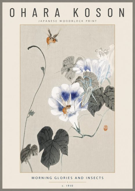 Ohara Koson Morning Glories and Insects No4 - Plakát