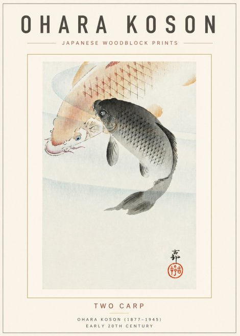 Ohara Koson Two Carp No4 - Plakát