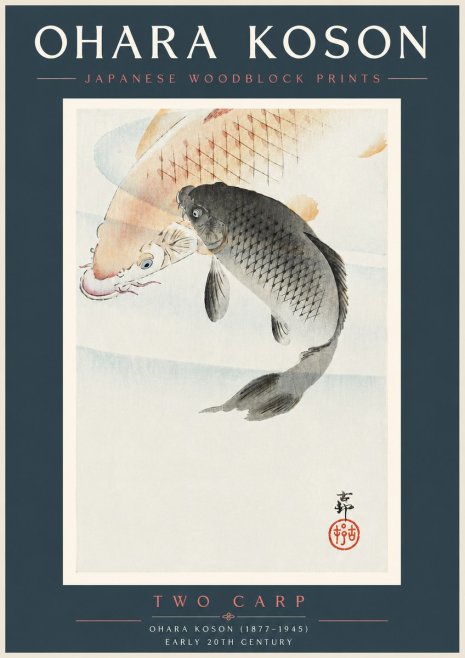 Ohara Koson Two Carp No5 - Plakát