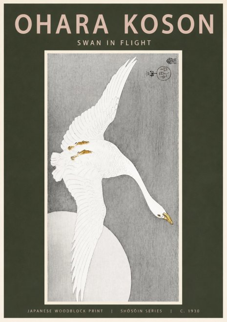 Ohara Koson Swan in Flight No2 - Plakát