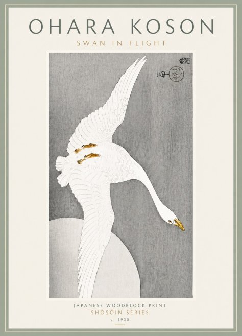Ohara Koson Swan in Flight No6 - Plakát