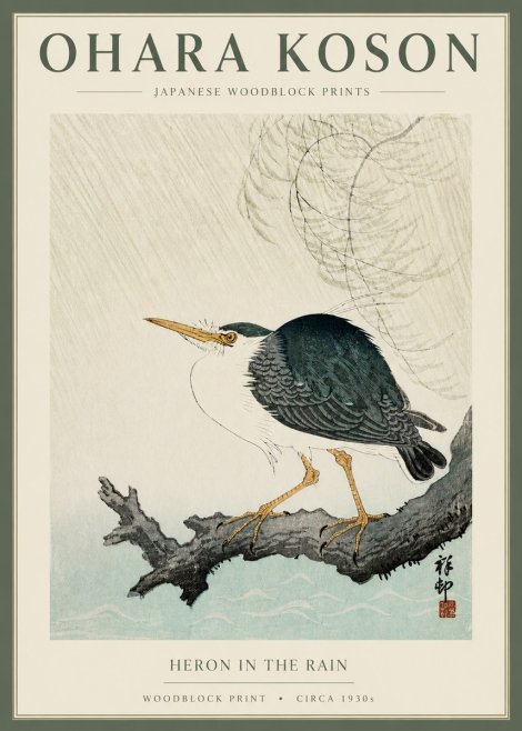 Ohara Koson Heron in the Rain No2 - Plakát