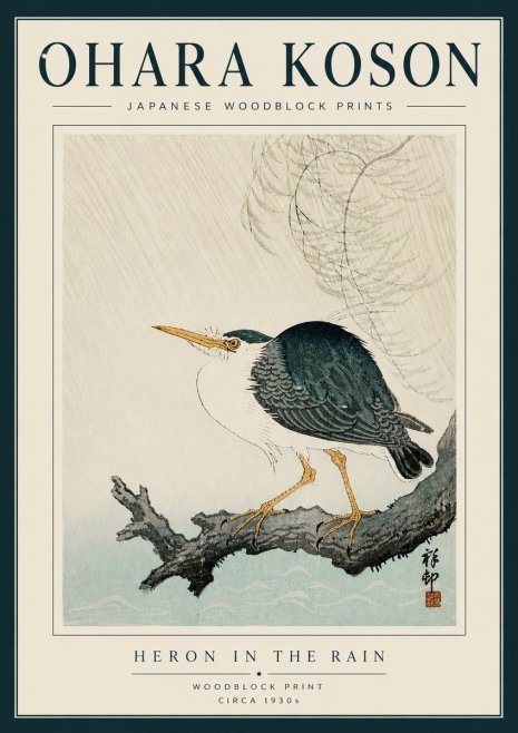 Ohara Koson Heron in the Rain No5 - Plakát
