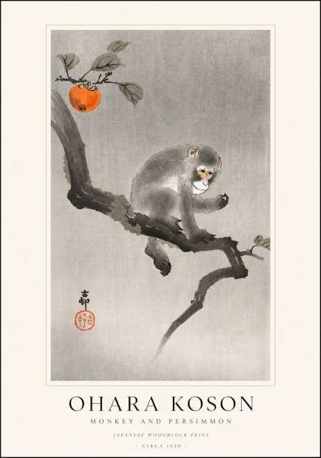 Ohara Koson Monkey and Persimmon No1 - Plakát