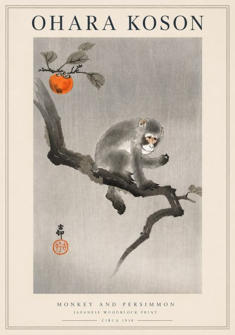 Ohara Koson Monkey and Persimmon No3 - Plakát
