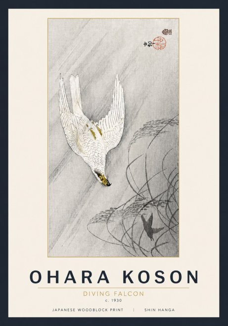Ohara Koson Diving Falcon No5 - Plakát