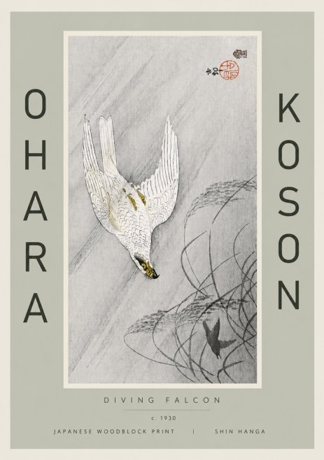 Ohara Koson Diving Falcon No6 - Plakát