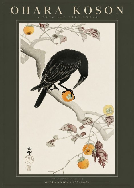 Ohara Koson A Crow and Persimmons No2 - Plakát