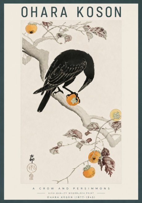 Ohara Koson A Crow and Persimmons No3 - Plakát