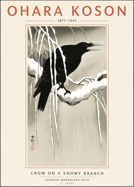 Ohara Koson Crow on a Snowy Branch III No6 - Plakát