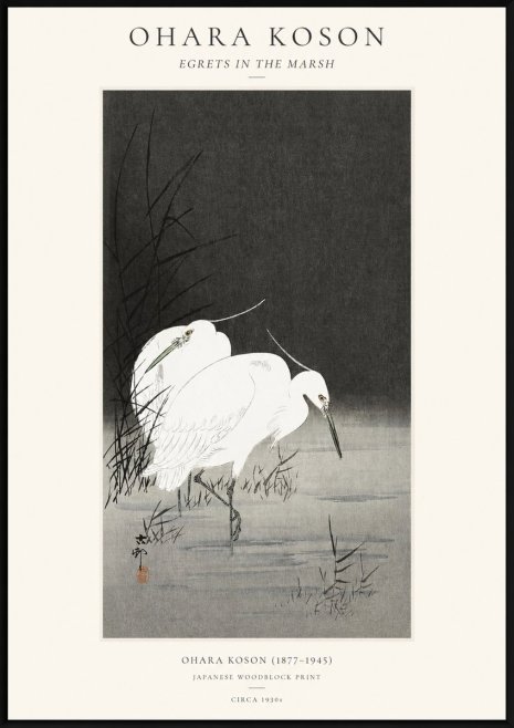 Ohara Koson Egrets in the Marsh No1 - Plakát