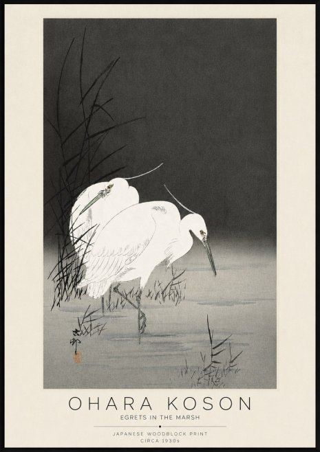 Ohara Koson Egrets in the Marsh No3 - Plakát