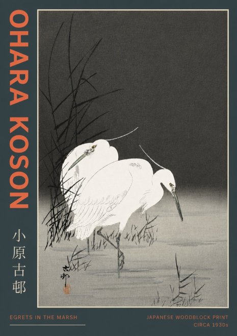 Ohara Koson Egrets in the Marsh No4 - Plakát