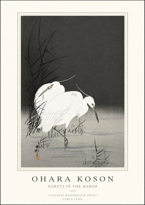 Ohara Koson Egrets in the Marsh No5 - Plakát