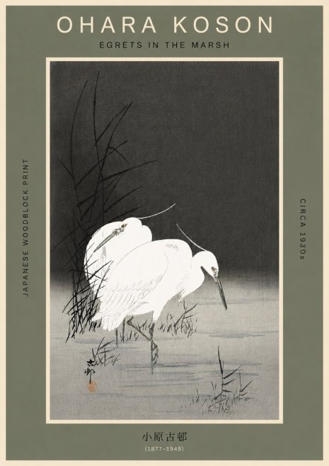 Ohara Koson Egrets in the Marsh No6 - Plakát